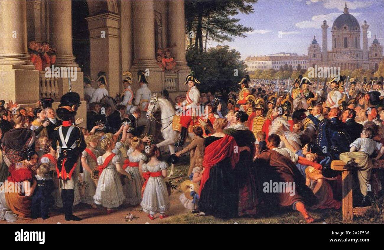 Einzug des Kaisers Franz I. (II.) von Österreich (1768-1835) in Wien nach dem Pariser Frieden am 16. Juni 1814 (vor 1828). Stockfoto