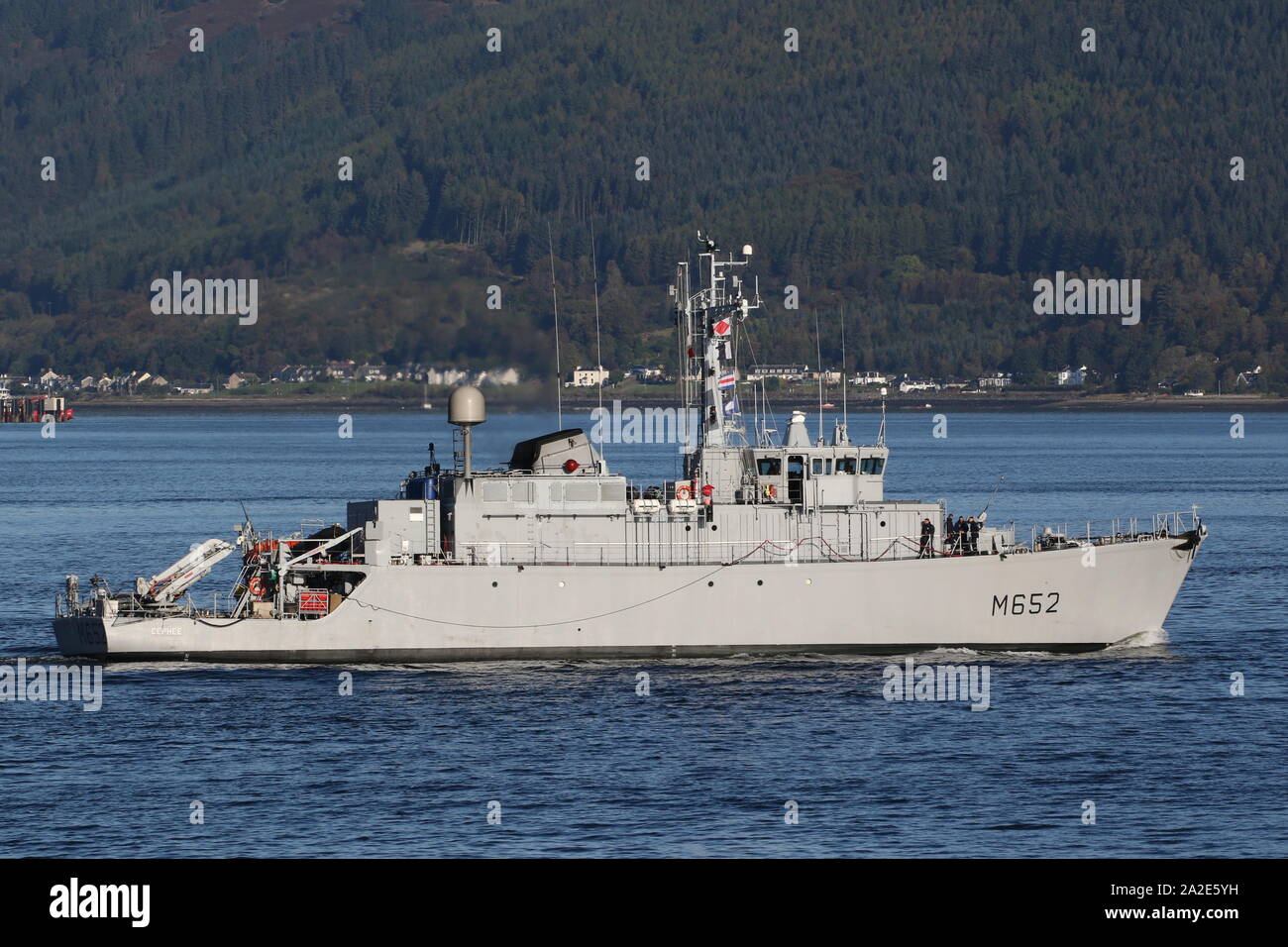 Cephee, ein Eridan-Klasse (dreiseitigen) minehunter von der Französischen Marine betrieben, vorbei an Gourock bei Ihrer Ankunft für Übung gemeinsame Krieger 19-2. Stockfoto