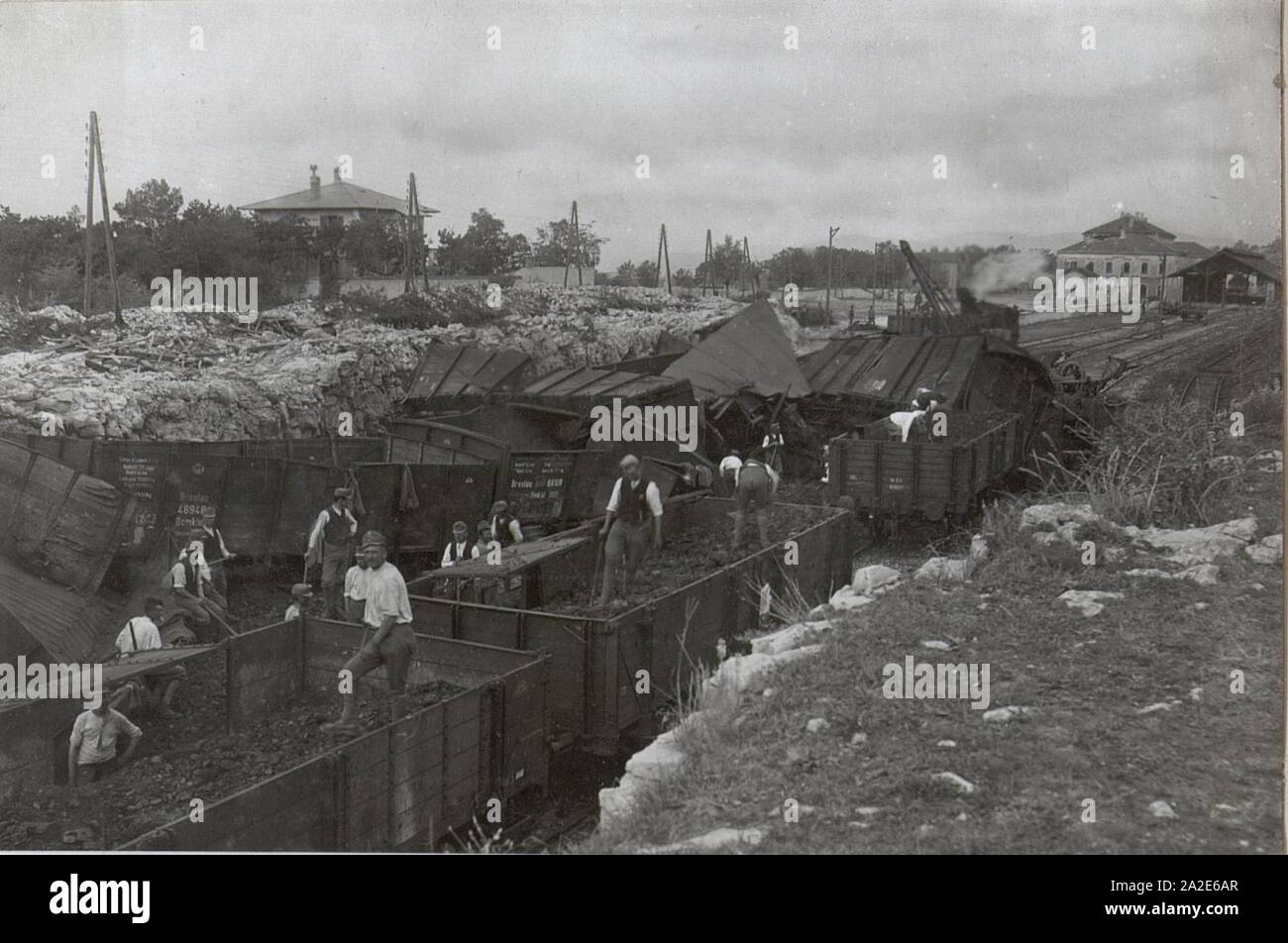 In eisenbahnzusammenstoss Nabresina. August 1917 Stockfoto
