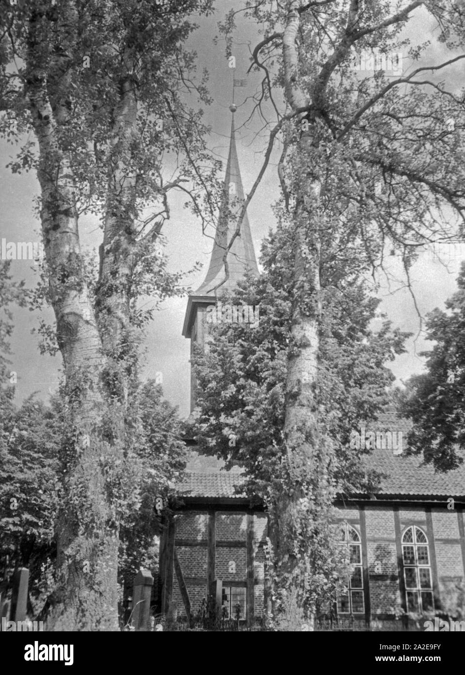 Die Kirche in Danzig Mehlsack, 1930er Jahre. Die Kirche von Danzig Mehlsack, 1930er Jahre. Stockfoto