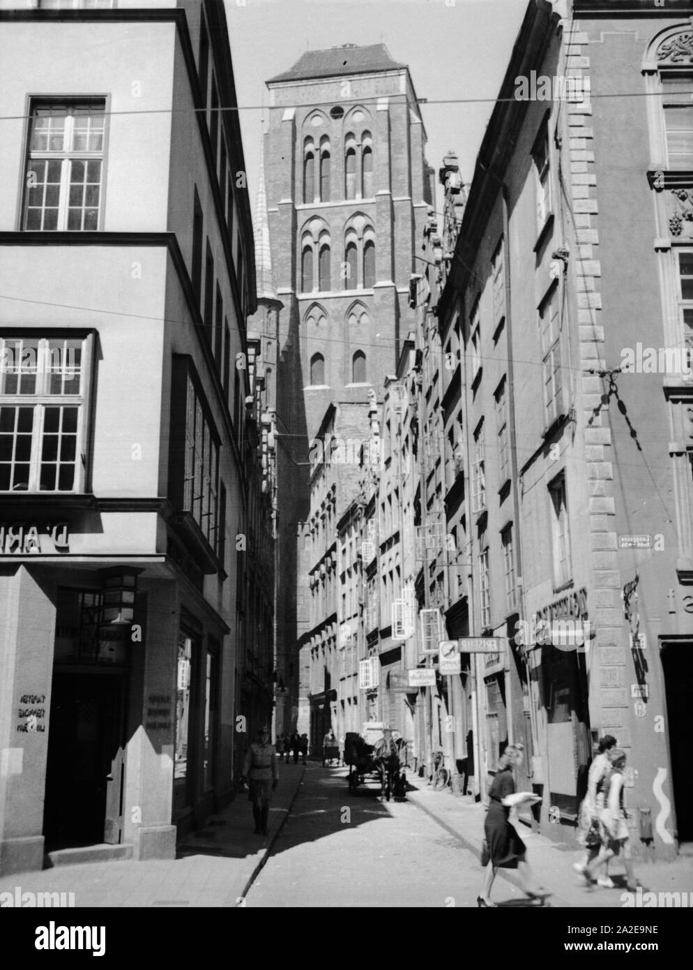 Danzig, Blick auf die Marienkirche, 1930er Jahre. Blick auf St. Mary's Church, Danzig, 1930. Stockfoto