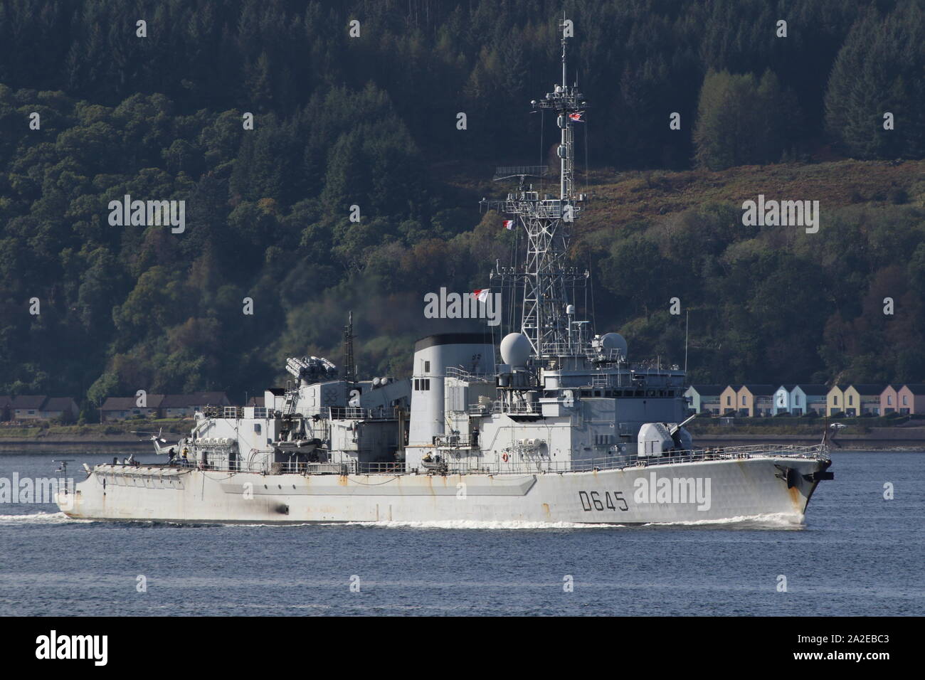 La Motte-Picquet (D 645), Georges Leygues-Klasse Fregatte von der Französischen Marine betrieben, vorbei an Cloch Punkt bei der Ankunft für Übung gemeinsame Krieger 19-2. Stockfoto