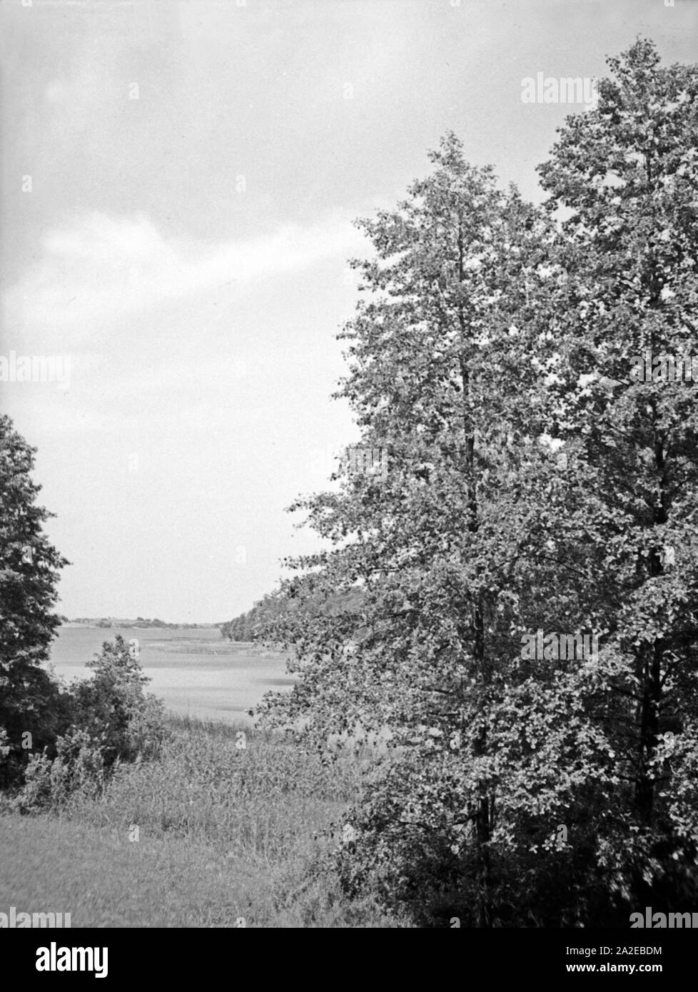 Ausblick auf den Mauersee in Masuren, Ostpreußen, 1930er Jahre. Blick auf Mauersee See in Masuren, Ostpreußen, 1930er Jahre. Stockfoto