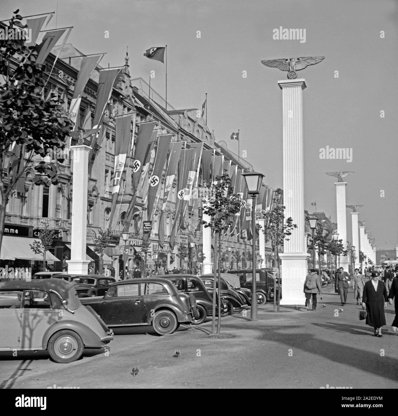 Berlin ist herausgeputzt zum 206 des Duce Benito Mussolini im September 1937, Deutschland 1930er Jahre. Die deutsche Hauptstadt Berlin für den Besuch der Italienischen duce Benito Mussolini im September 1937 eingerichtet. Stockfoto