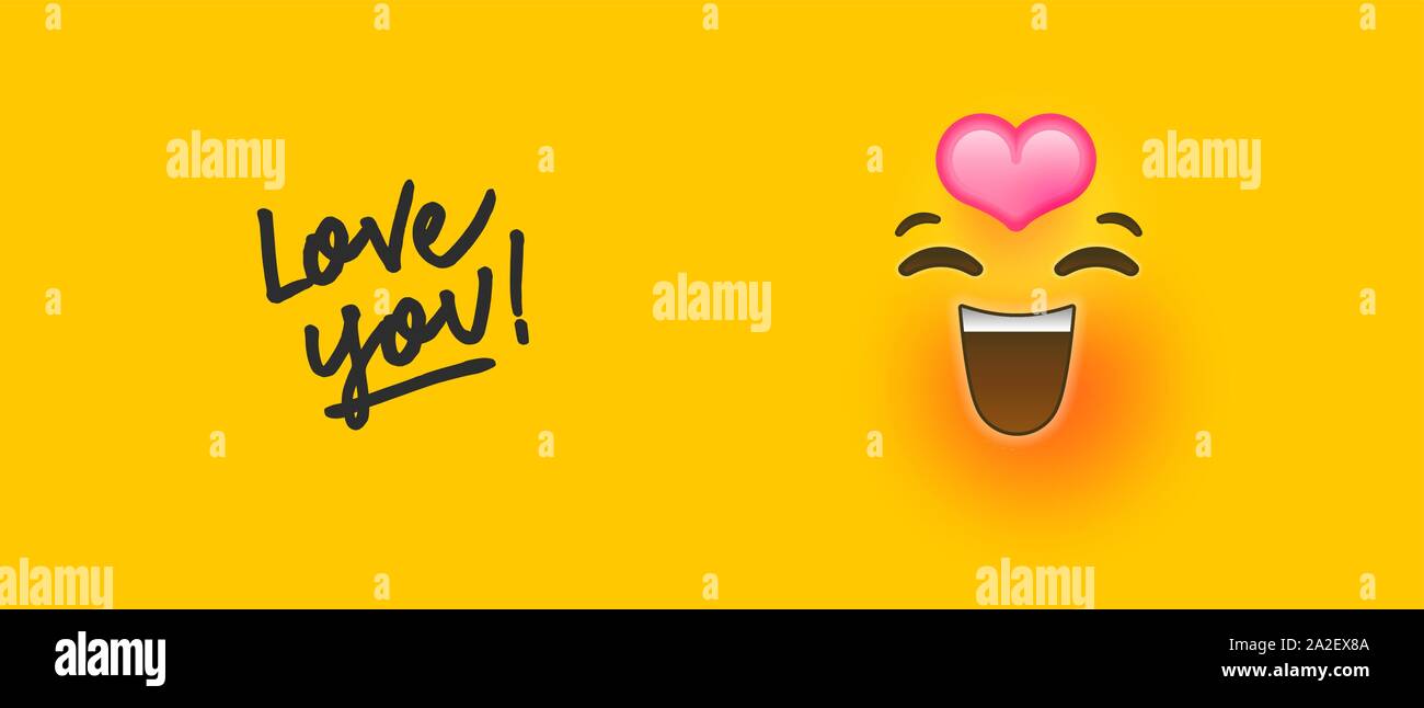 Herzform gelb Emoticon banner Abbildung mit der Liebe, die Sie zitieren. Valentinstag Grusskarten oder romantische Gefühle Konzept. Stock Vektor