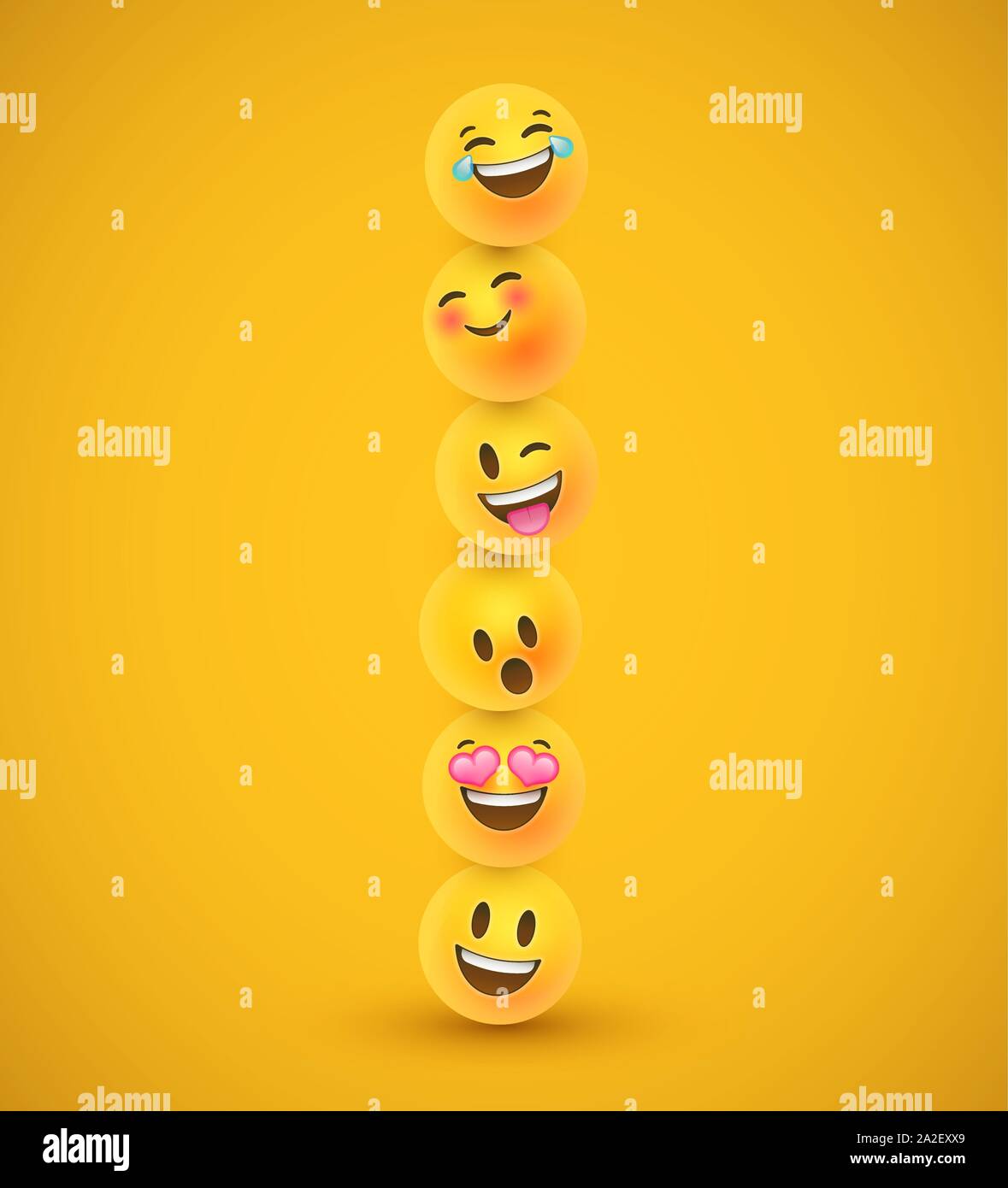 Lustige emoticon Gesichter von on-reaktion Symbole auf gelben ...