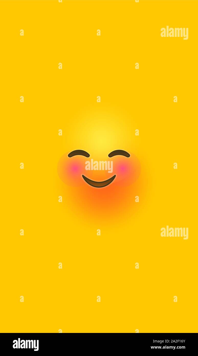 Cute glücklich 3d Smiley lächelnd auf isolierte gelbe Farbe Hintergrund. Moderne soziale chat Reaktion in vertikalen Handy Größe, Kinder oder Teenager Blu Stock Vektor