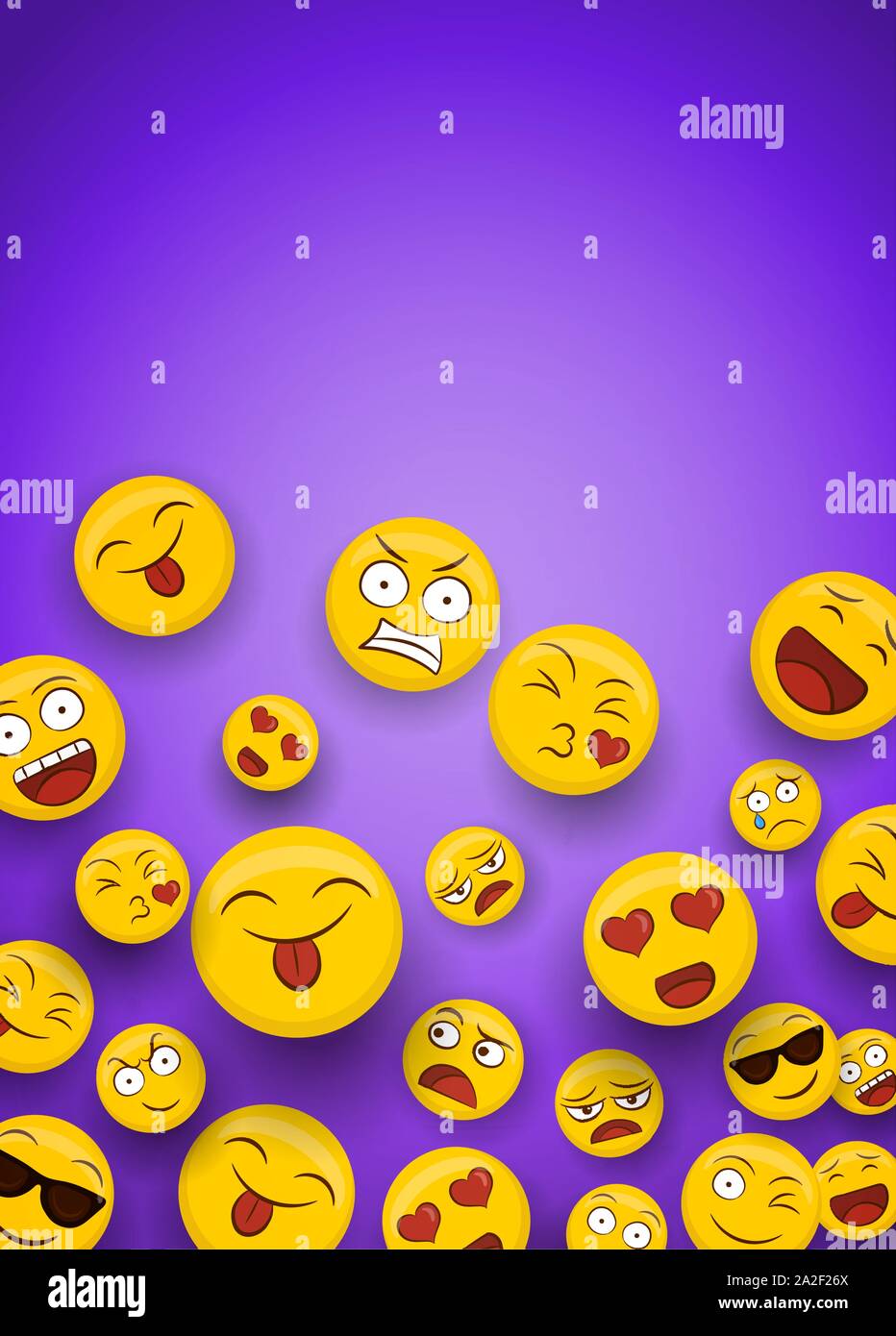 Soziale gelbes Emoticon Symbole auf isolierte Kopie Raum Hintergrund. Spaß smiley Cartoons umfasst fröhlich, nett und lustig Emotionen. Stock Vektor