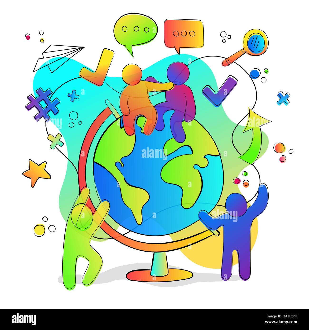 Earth Globus Welt mit bunten Farbverlauf Menschen für internationale Freunde oder Umweltschutz Konzept der Kampagne. Stock Vektor