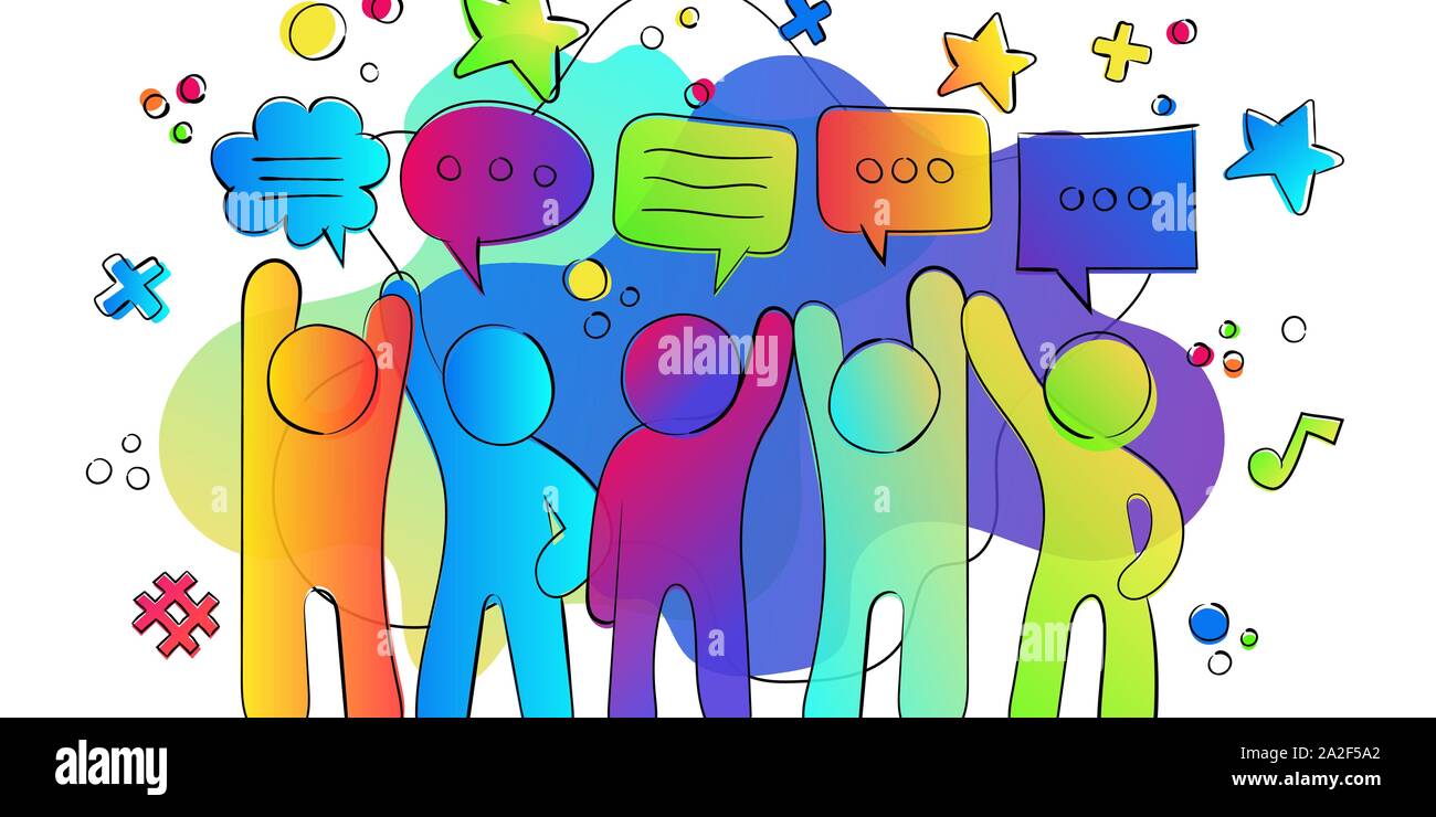 Soziale Kommunikation Konzept der bunten Farbverlauf Freund Gruppe mit on-line-Netz Symbole und Blasen chatten. Stock Vektor