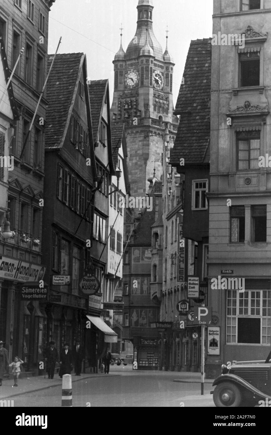 Der Turm des alten Stuttgarter Rathauses, das im Zweiten Weltkrieg zerstört wurde, Deutschland 1930er Jahre. Der Turm der alten Rathaus Stuttgart, die während des Zweiten Weltkrieges zerstört wurde, Deutschland 1930. Stockfoto