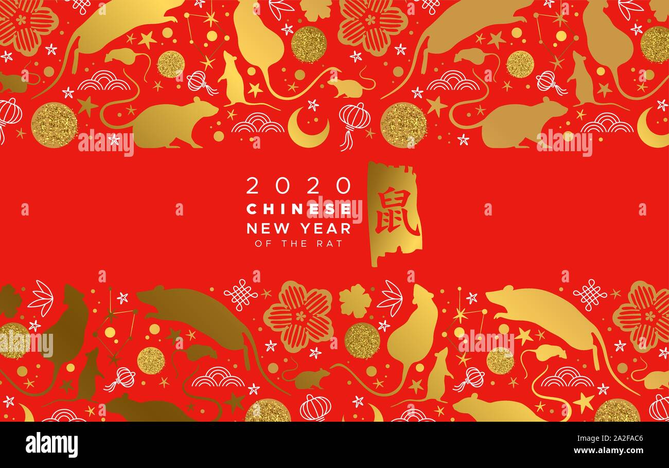 Chinesisches Neujahr 2020 Grusskarte Von Gold Maus Tiere
