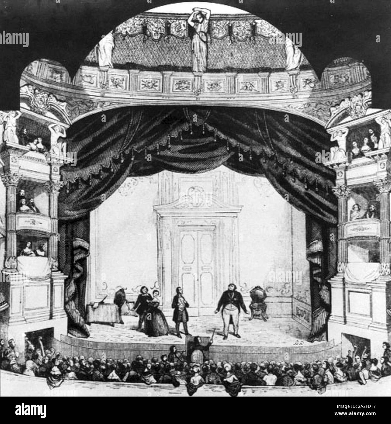 Gravur Premiere Don Pasquale am Théâtre Italien 1843 - La Fenice 2002 programma di Sala p 88. Stockfoto