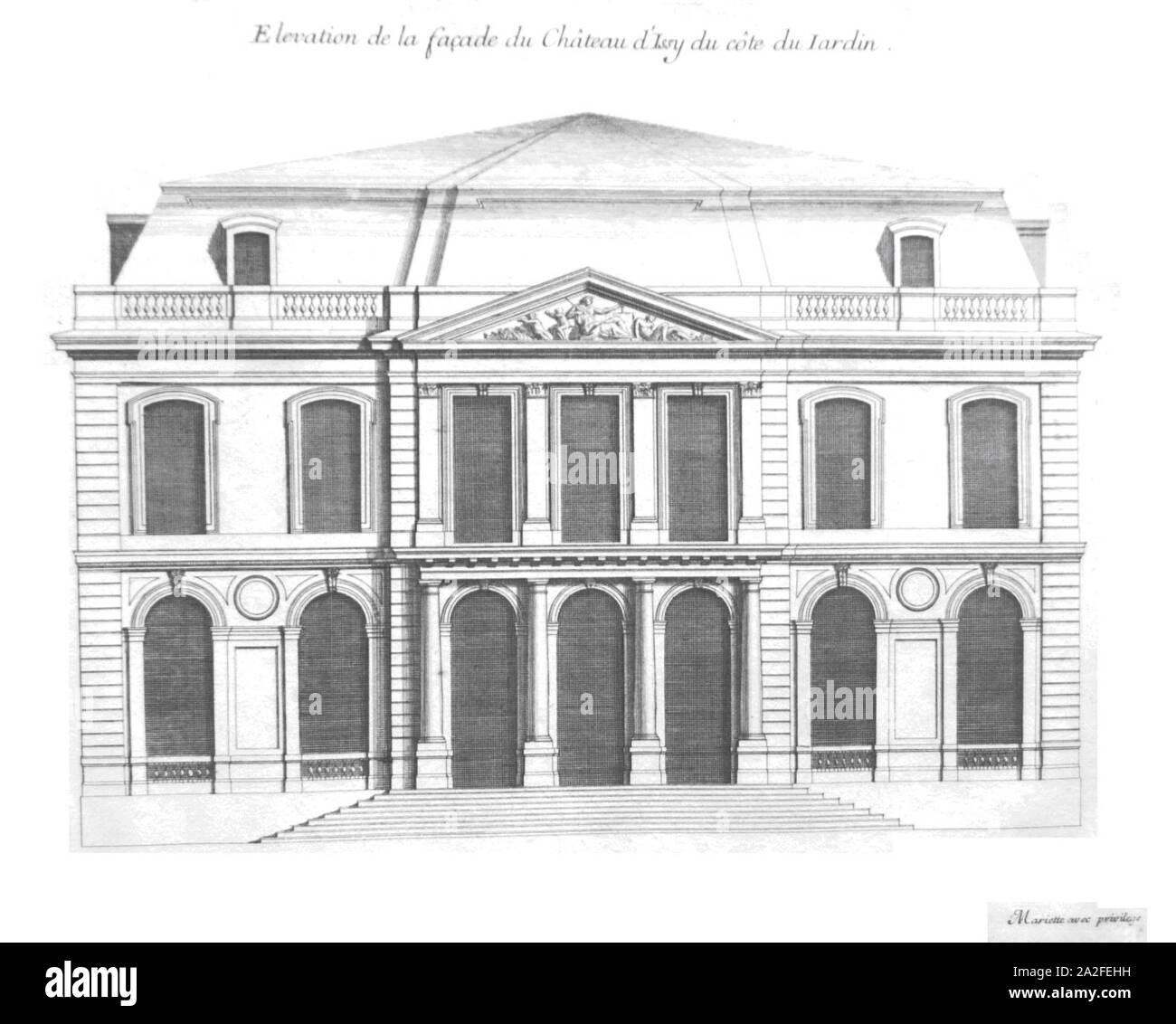 Elévation du Château Du côté des jardins Mariette 1725. Stockfoto
