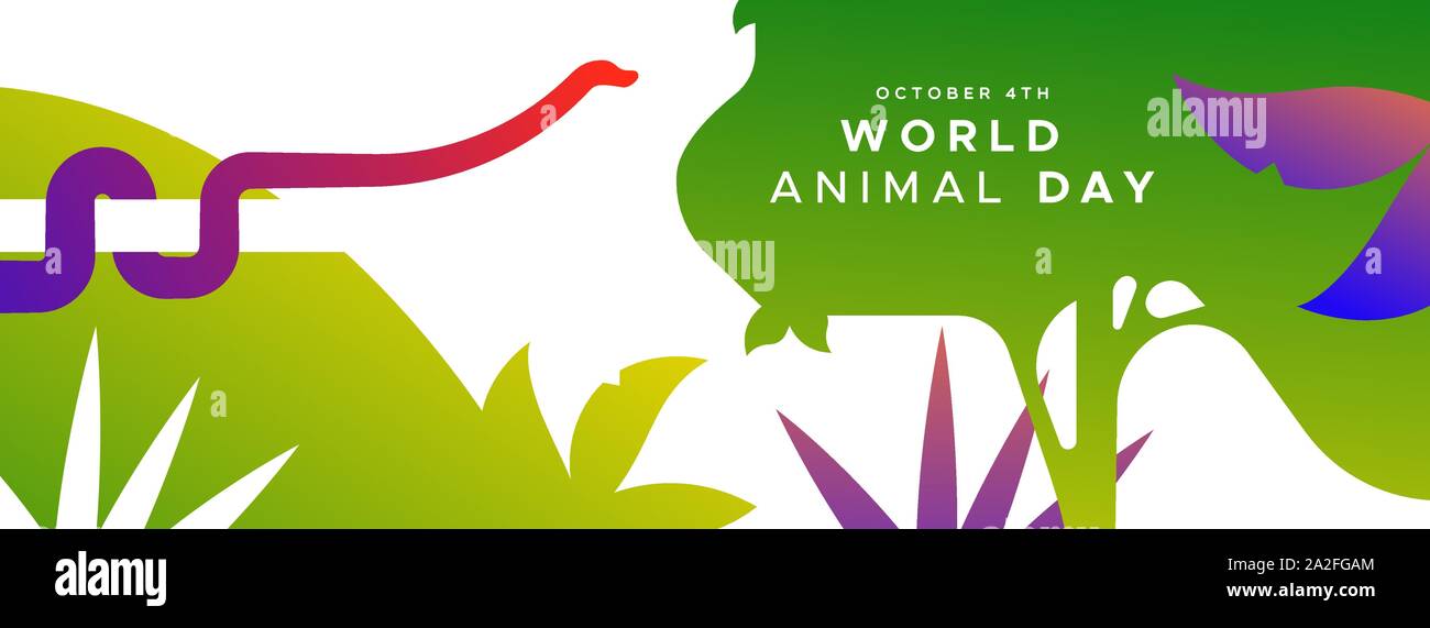 Welt Tier Tag Web Banner Abbildung von exotischen Dschungel Schlange in modernen pulsierenden Farbverlauf. Gefährdete Arten Schutz oder wildlife Gestalteri Stock Vektor
