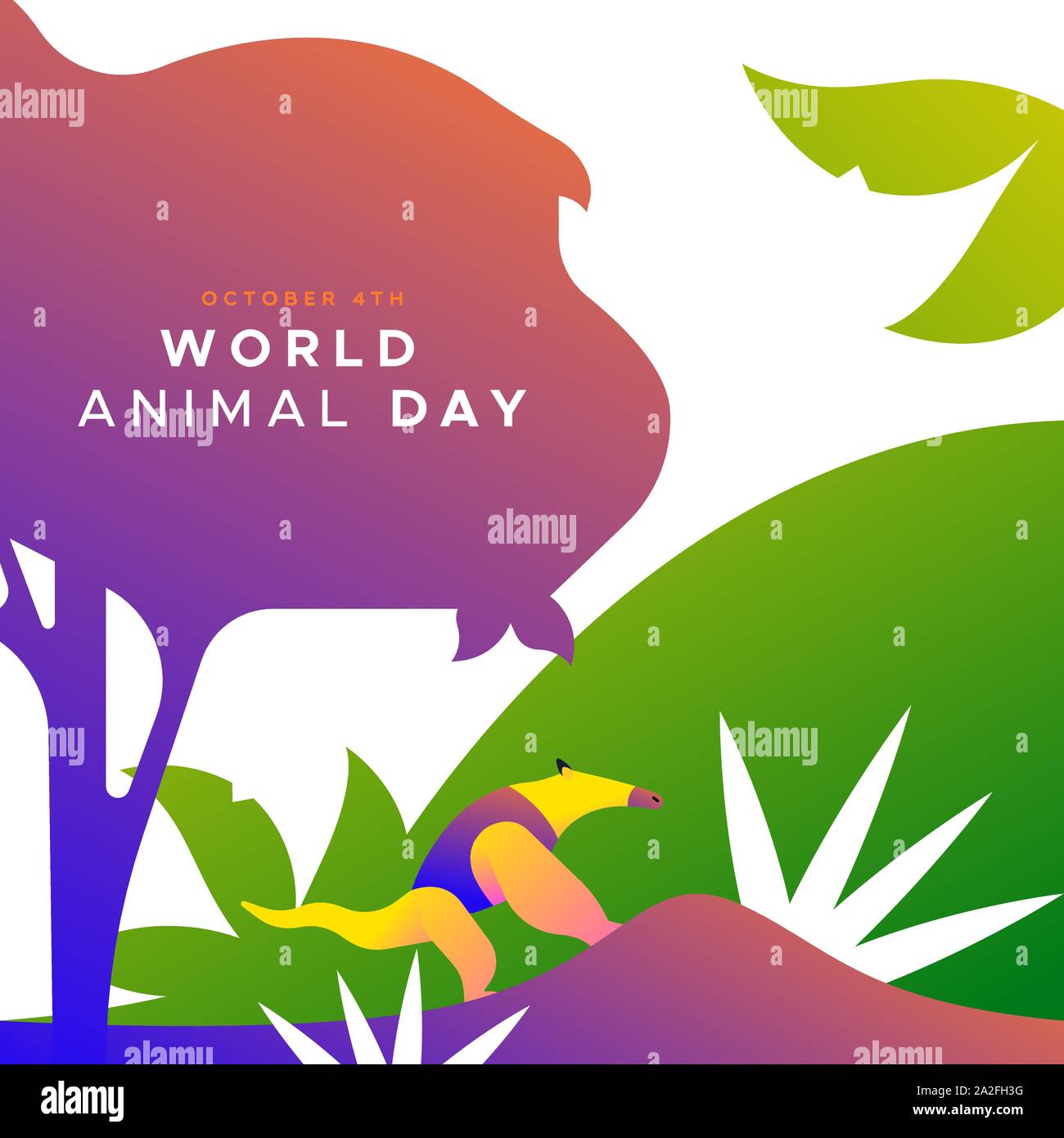 Welt Tier Tag Abbildung: bunte Ameisenbär in modernen pulsierenden Farbverlauf. Gefährdete Arten Schutz oder Wildlife Conservation conce Stock Vektor