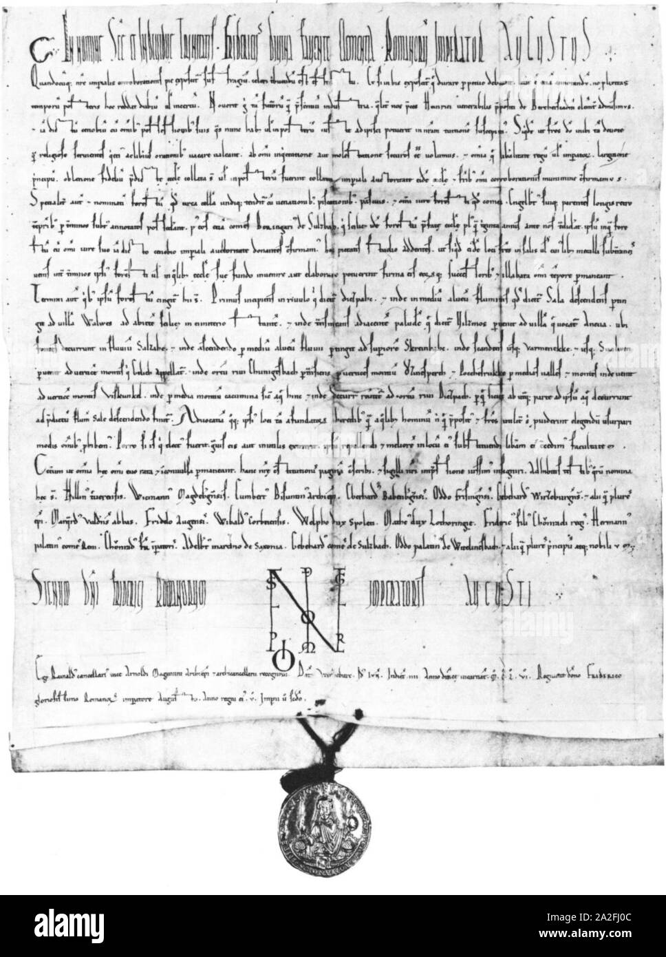 Kaiser Friedrich I, Charta von 1156. Stockfoto