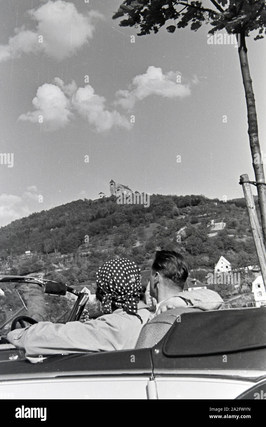 Ein Ausflug nach Kaub am Rhein, Deutsches Reich 30er Jahre. Eine Reise nach kaup am Rhein, Deutschland 1930. Stockfoto