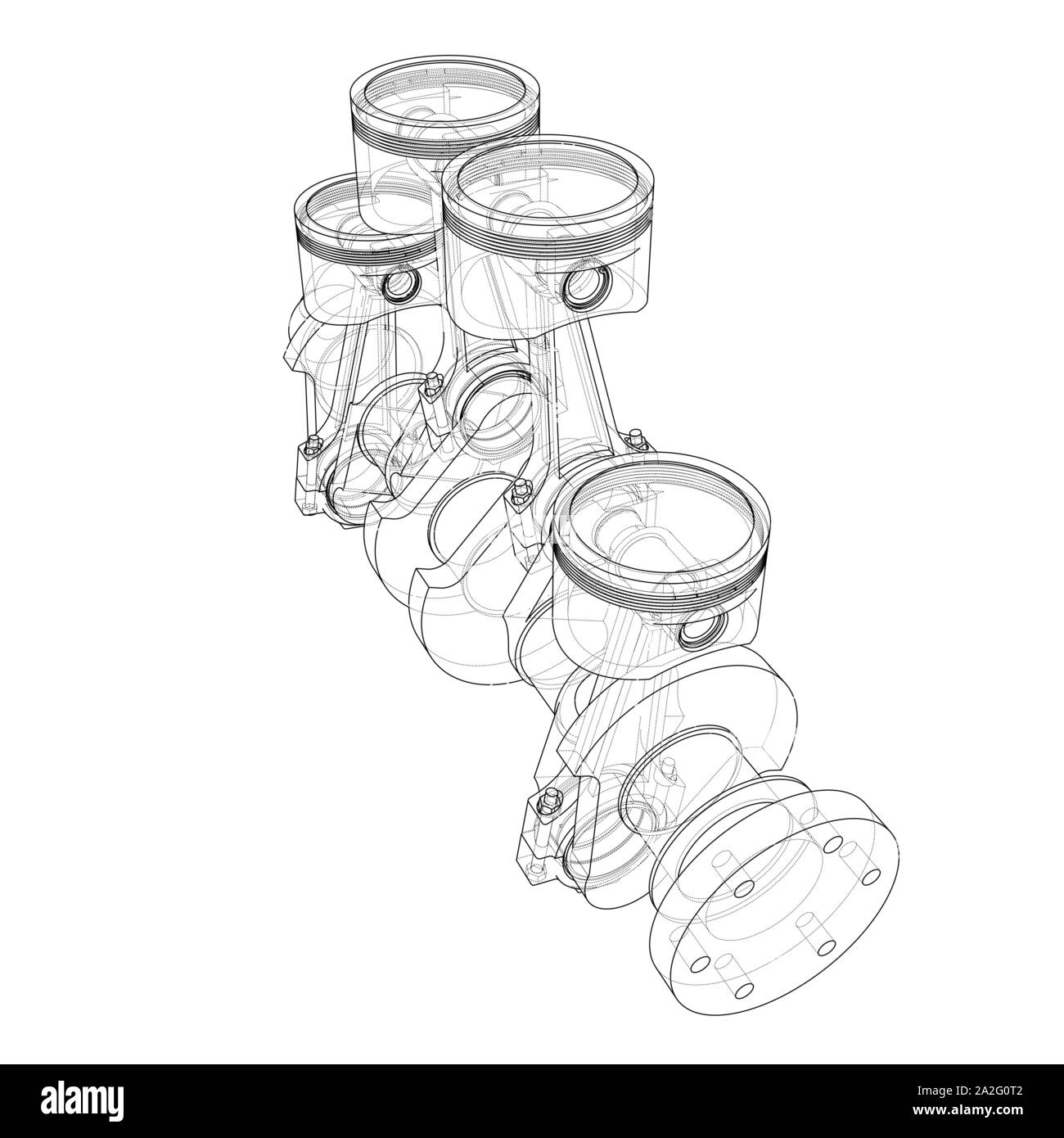 Motor Kolben skizzieren. Vektor Rendering von 3d. Wire-frame Stil. Die Schichten des sichtbaren und unsichtbaren Linien getrennt sind Stock Vektor