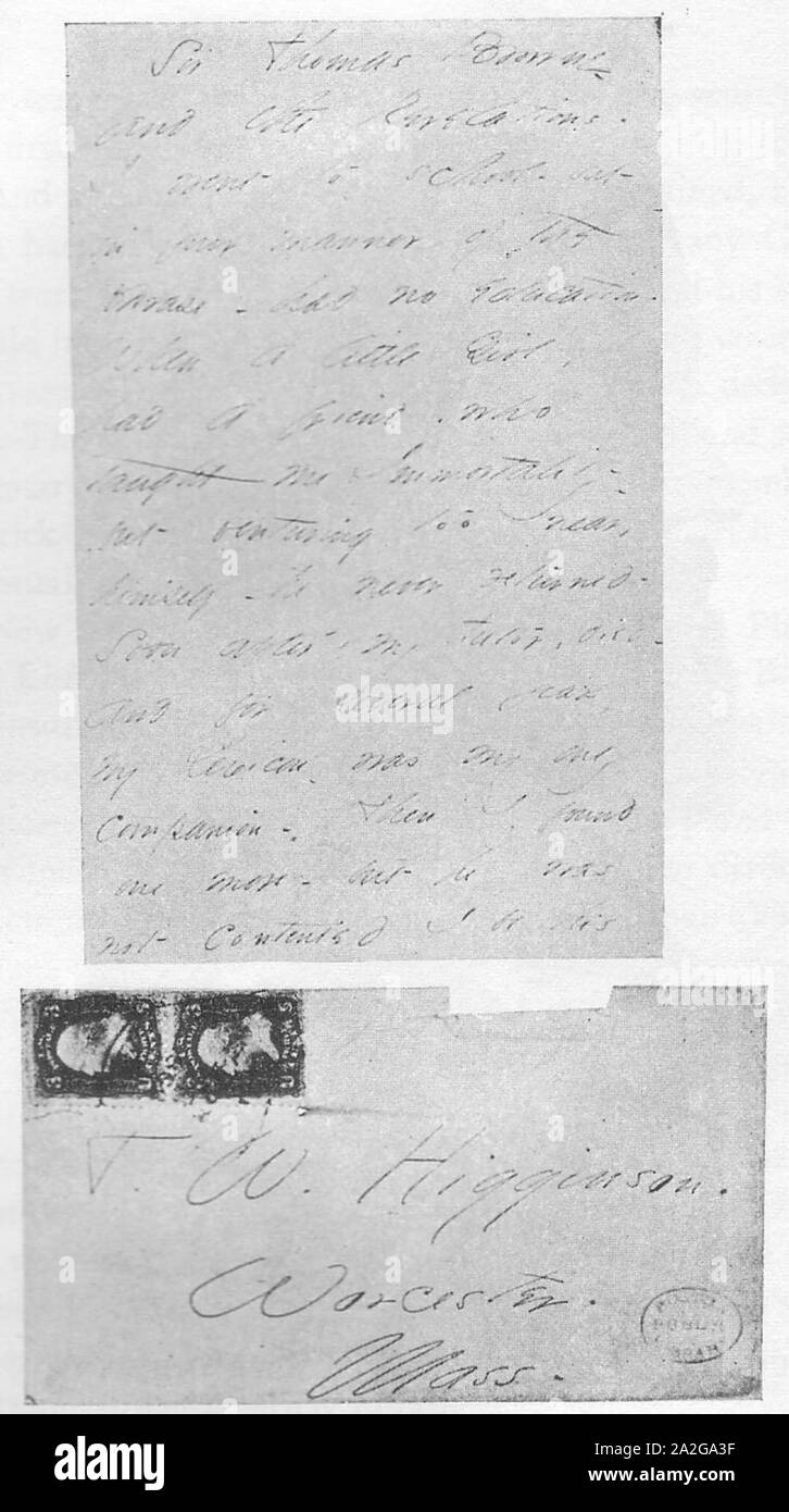 Emily Dickinson's Brief über ihre Liebe. Stockfoto