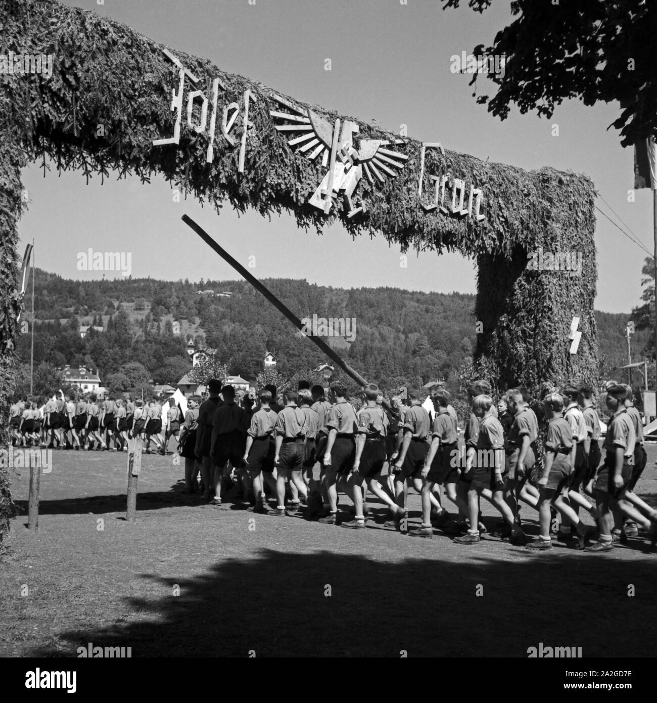 Der Eingang zum Hitlerjugend Lager Josef Grün', Österreich 1930er Jahre. Der 12-jährige Josef Grün Krieg der erste Tote in der österreichischen Hitlerju Stockfoto