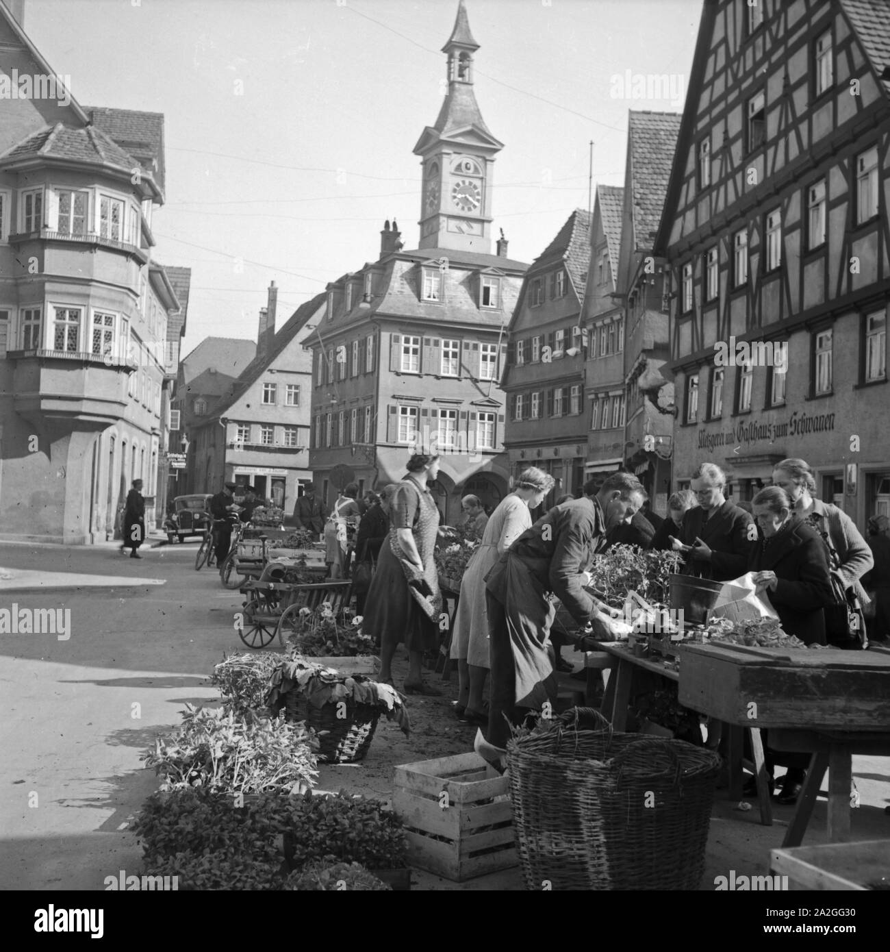 Markttag in Dinkelsbühl, Deutschland 1930er Jahre. Markt Tag in Dinkelsbühl, Deutschland 1930. Stockfoto