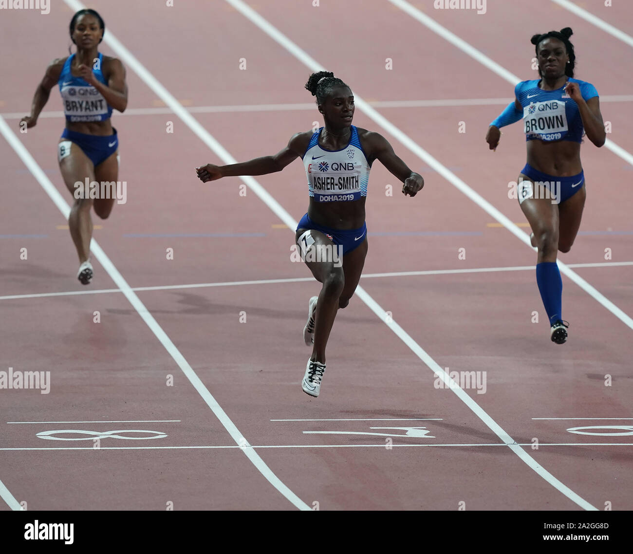 Doha, Katar. 02 Okt, 2019. Dina Asher-Smith gewinnt 200 m Goldmedaille bei den IAAF Weltmeisterschaften im Khalifa International Stadium. Credit: SOPA Images Limited/Alamy leben Nachrichten Stockfoto