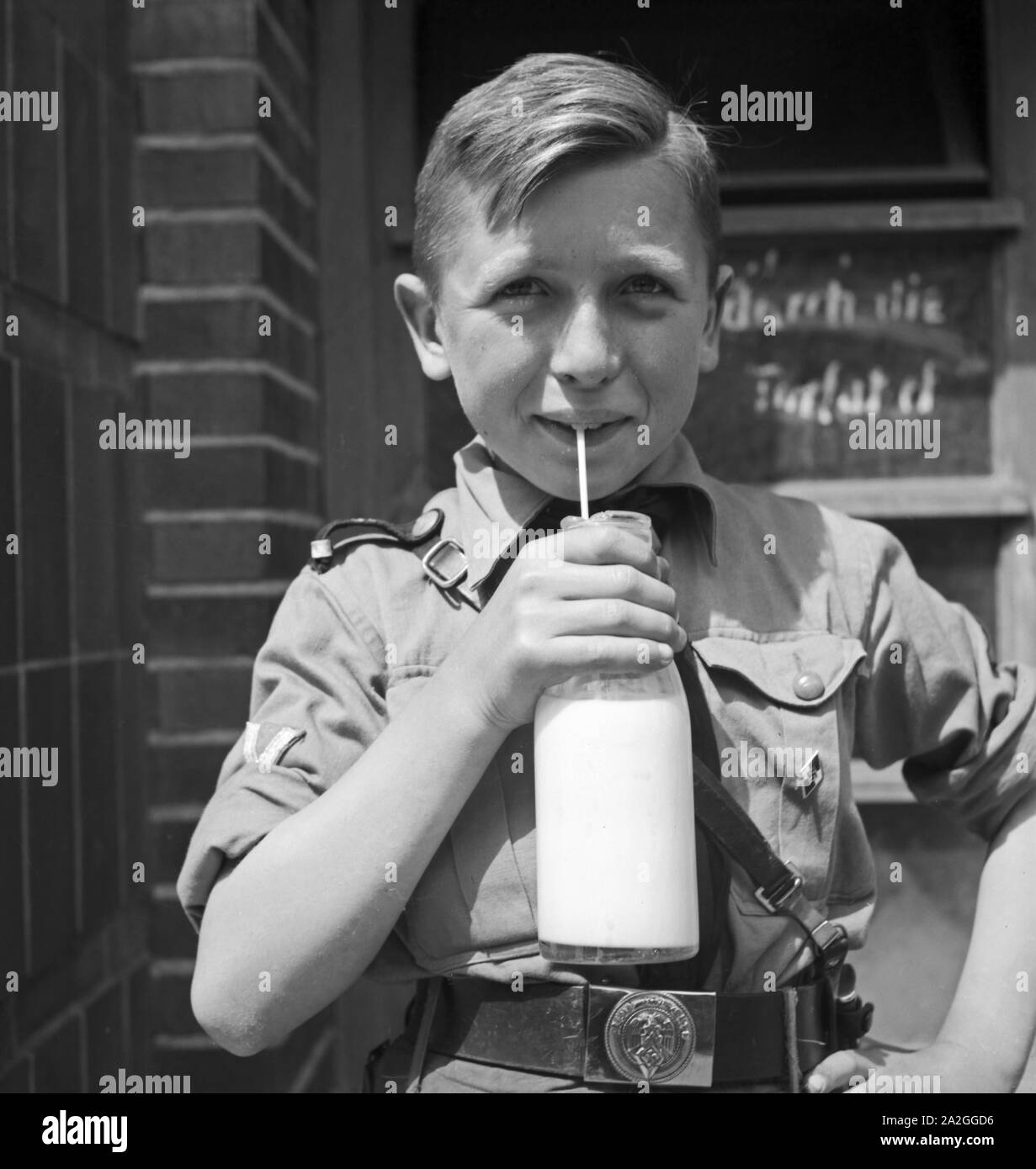 Hitlerjunge aus Tangermünde, Deutschland 1930er Jahre. Ein Hitler Jugend aus Tangermuende, Deutschland 1930. Stockfoto