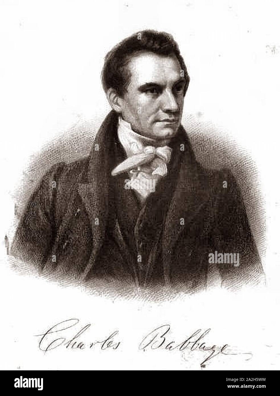 Engaving von Charles Babbage von der Mechanik über die Zeitschrift. Stockfoto