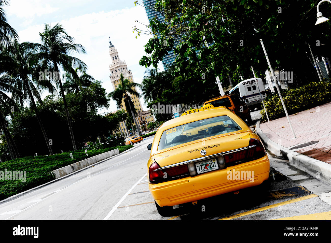 Taxi auf der Straße von Miami Stockfoto