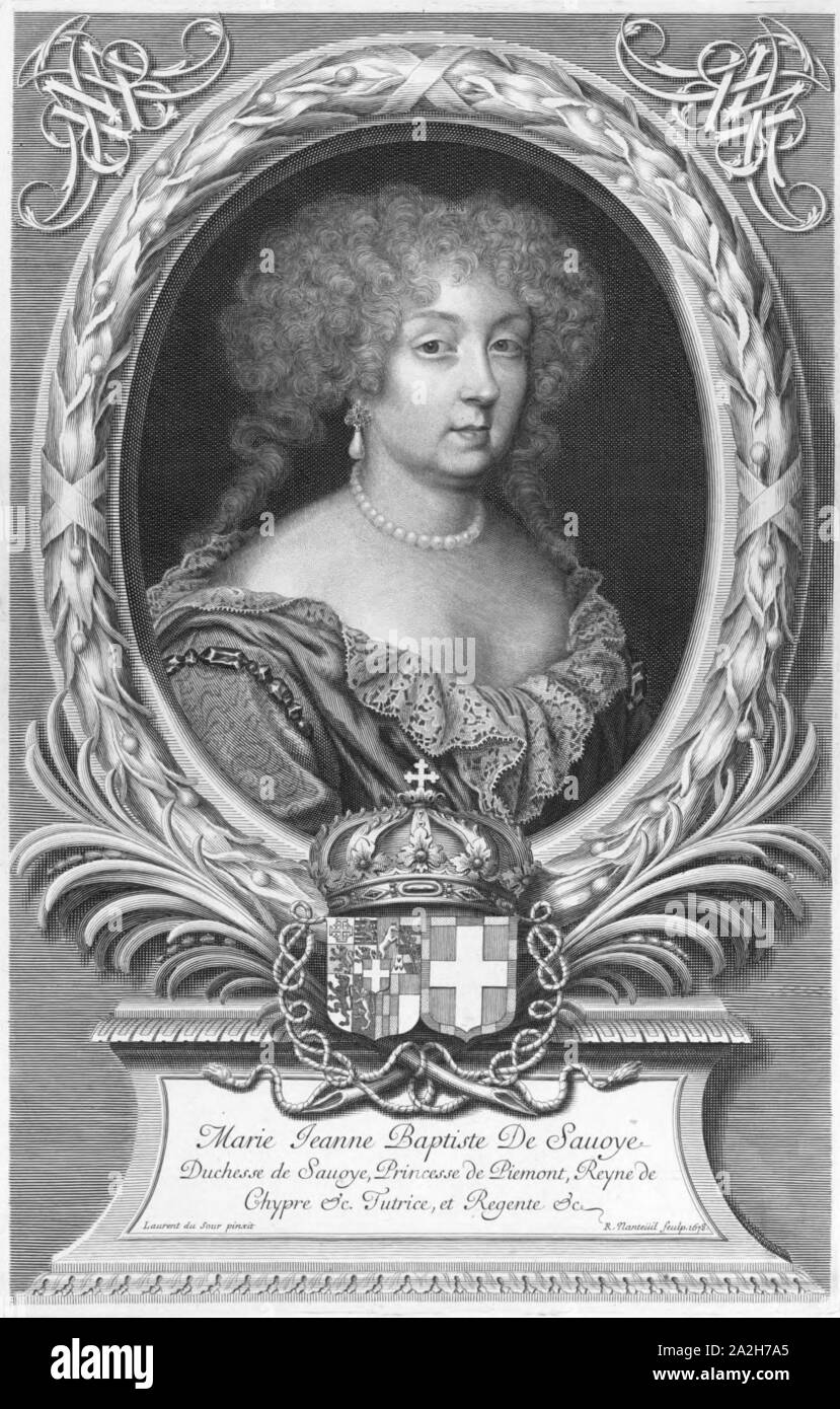 Graviert Portrait von Marie Jeanne Baptiste von Savoyen von Robert Nanteuil. Stockfoto