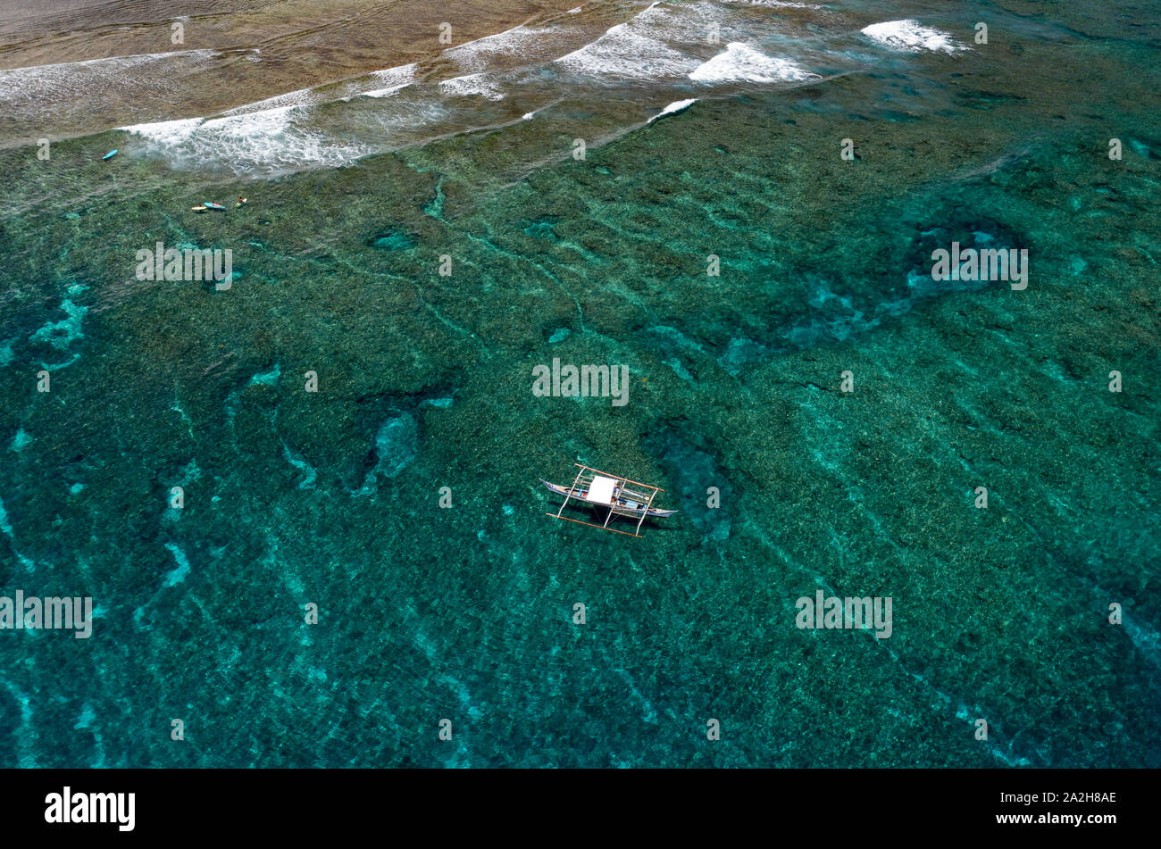 Luftaufnahme der Surf Break Gegend bekannt als Bumee in der Nähe Zum Surfgebiet Cloud 9, Siargao, Philippinen Stockfoto