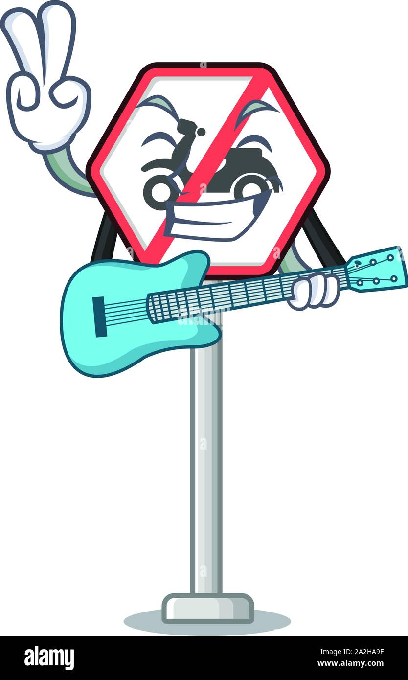 Mit Gitarre keine Motorräder auf der Cartoon am Straßenrand Stock Vektor