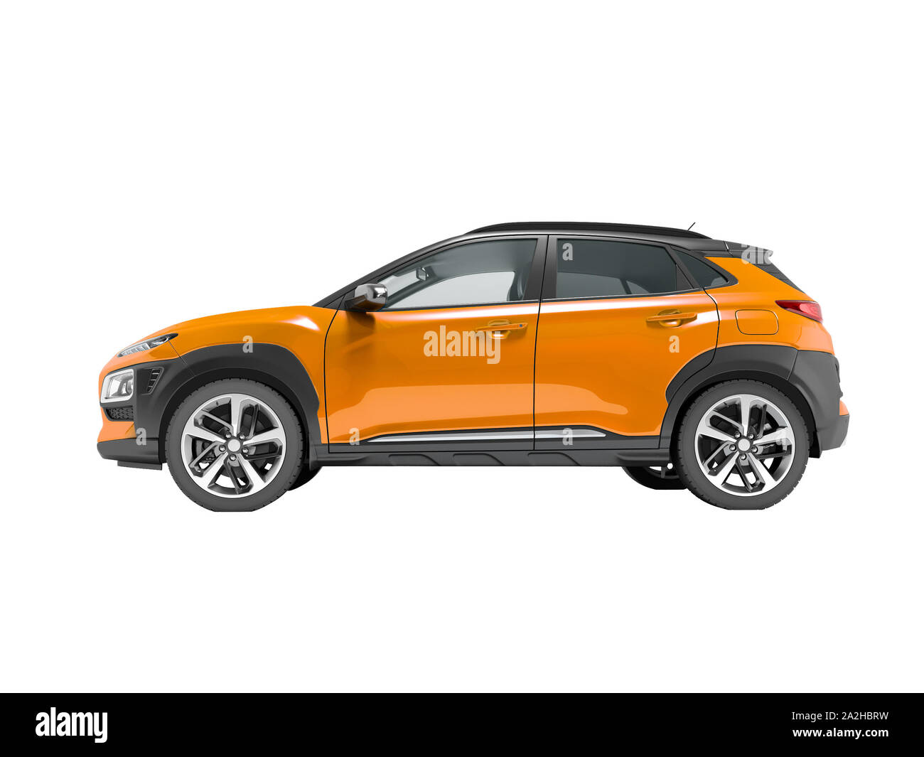 Moderne orange Auto Crossover 3D-Render auf weißem Hintergrund kein Schatten Stockfoto