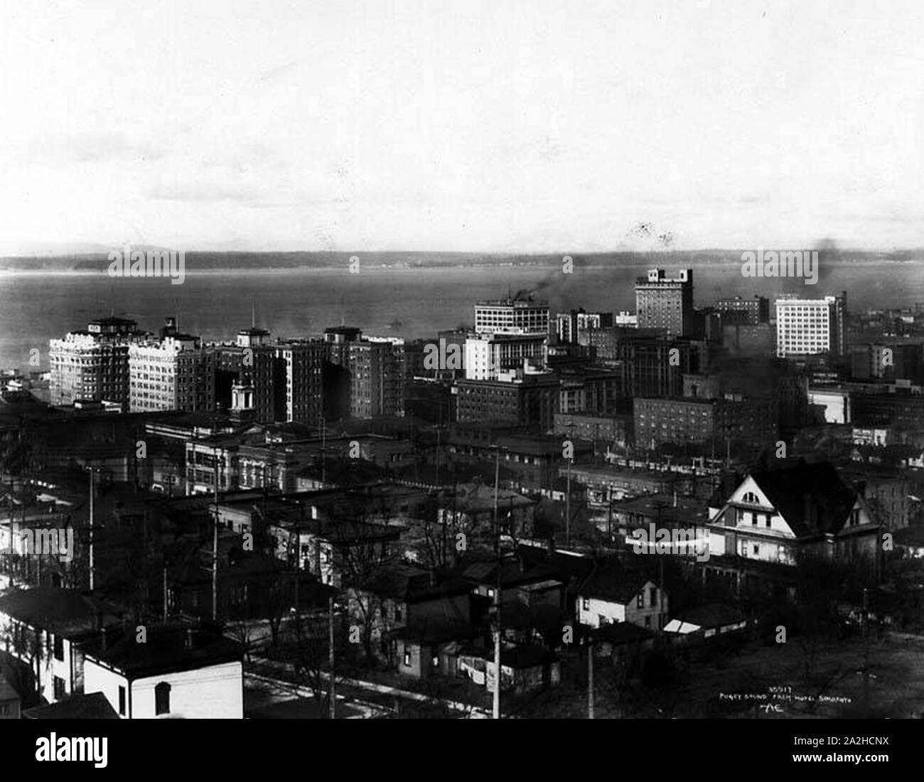 Elliott Bay und Downtown Seattle 1917 Stockfoto