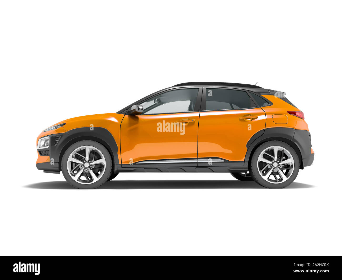 Moderne orange Auto Crossover 3D-Render auf weißem Hintergrund mit Schatten Stockfoto