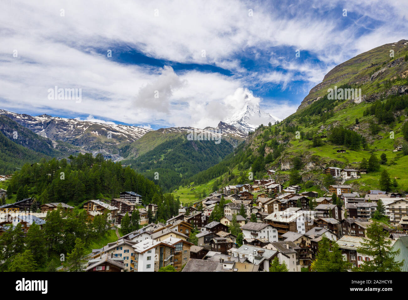 Die spektakuläre Landschaft der schönen Tal Zermatt und das Matterhorn Gipfel Stockfoto
