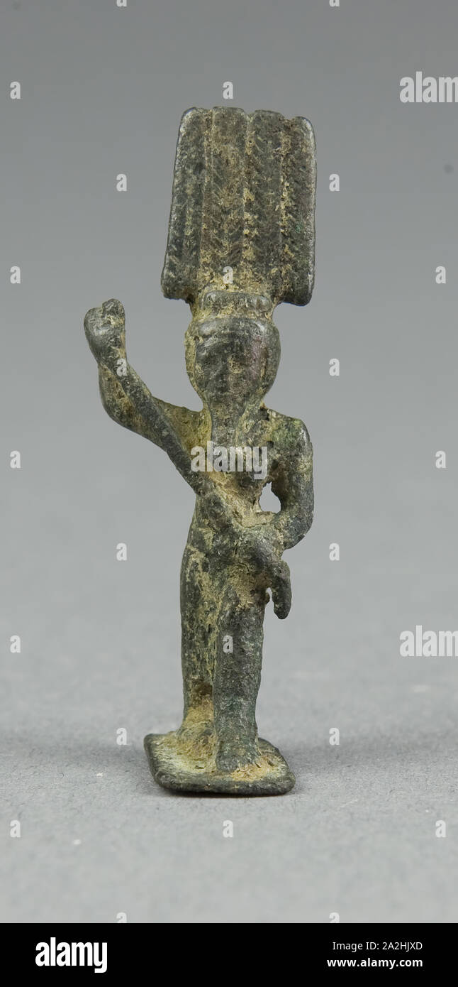 Amulett der Gott Osiris, 3. Zwischenzeit, Dynastie 21 - 25 (1070 - 656 v. Chr.), Ägyptisch, Ägypten, Bronze, 4 × 1,27 × 1 cm (1 9/16 x 1/2 x 3/8" Stockfoto