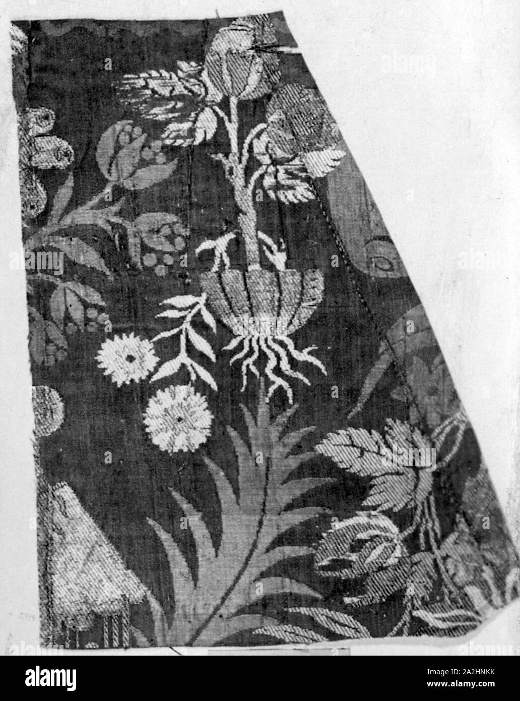 Zwei Fragmente, 18. Jahrhundert, Frankreich, Seide, Satin Damast Leinwandbindung, Brokatartige, polychrome Blumenmuster rot (Forschung Karte Stockfoto