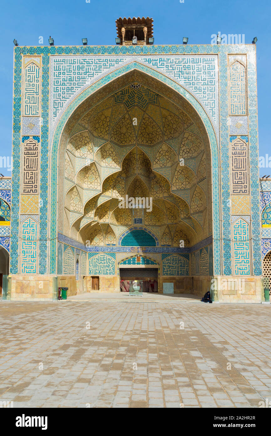 West Iwan Fassade, Masjed-e Djame oder Jameh Moschee, Esfahan, Iran Stockfoto
