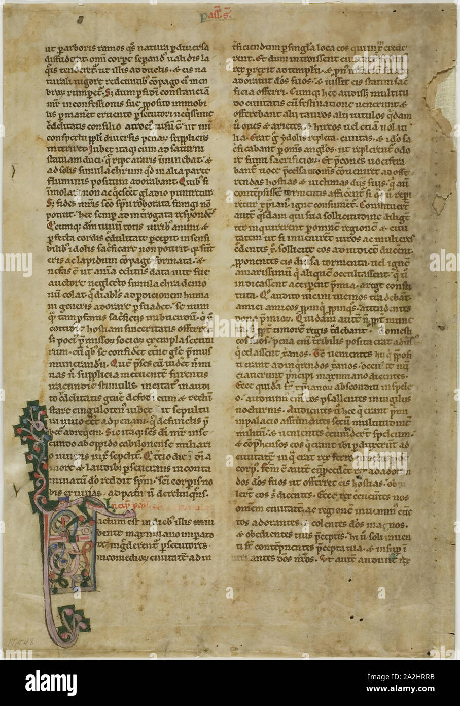 Bifolia aus einer Vita Sanctorum, oder Leben der Heiligen, C. 1150, Italienisch (Toskana), Italien, Manuskript schneiden mit tempera Dekorationen und gothica Textualis primitiva Inschriften in braun-schwarze Tinte auf Pergament, 325 x 224 mm (Blatt, gefaltet Stockfoto