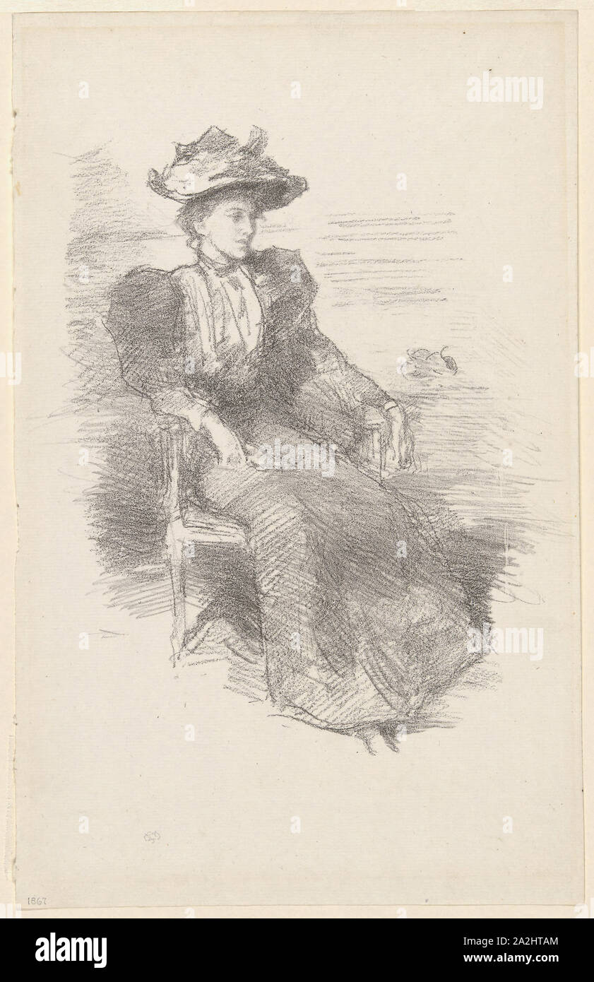 Ein Porträt: Mildred Howells, 1894/96, James McNeill Whistler, American, 1834-1903, Usa, Transfer Lithographie in Schwarz mit Schaben, auf Elfenbein Papier, 226 x 197 mm (Bild), 319 x 202 mm (Blatt festgelegt Stockfoto