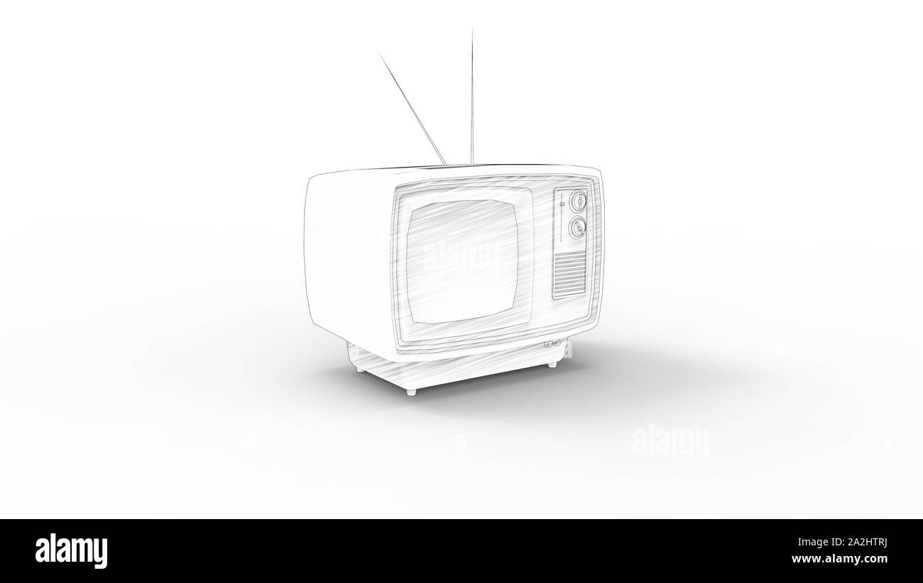 3D-Rendering für eine vintage Fernsehen tv in Weiß studio Hintergrund isoliert Stockfoto