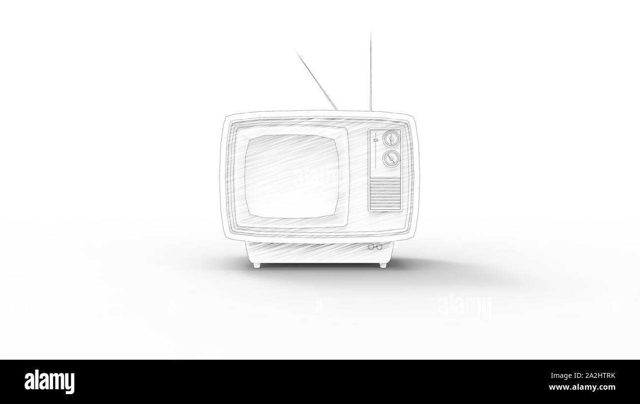 3D-Rendering für eine vintage Fernsehen tv in Weiß studio Hintergrund isoliert Stockfoto