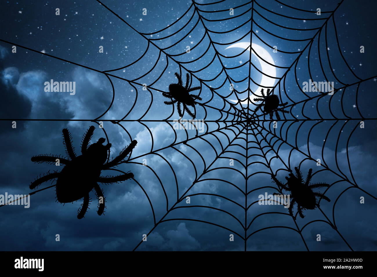 In der middnight unter spooky Mond spinnen feiern Halloween. Stockfoto