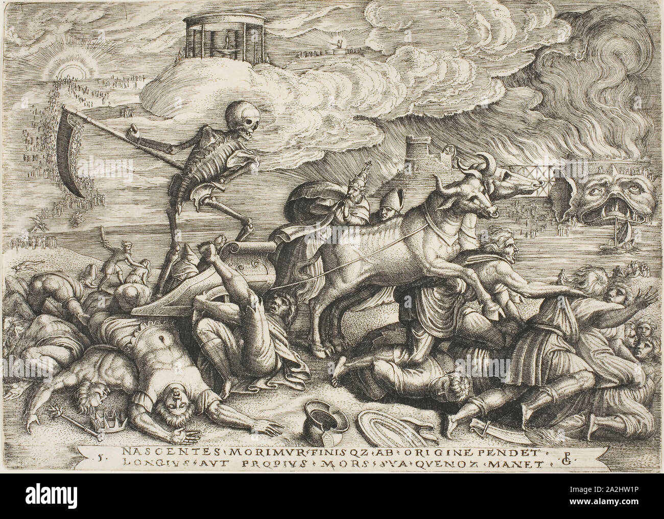 Der Triumph des Todes, Platte fünf aus der Triumphe von Petrarca, C. 1539, Georg Pencz, Deutsch, C. 1500-1550, Deutschland, Gravur in Schwarz auf Elfenbein Papier, 150 x 219 mm (Blatt festgelegt Stockfoto