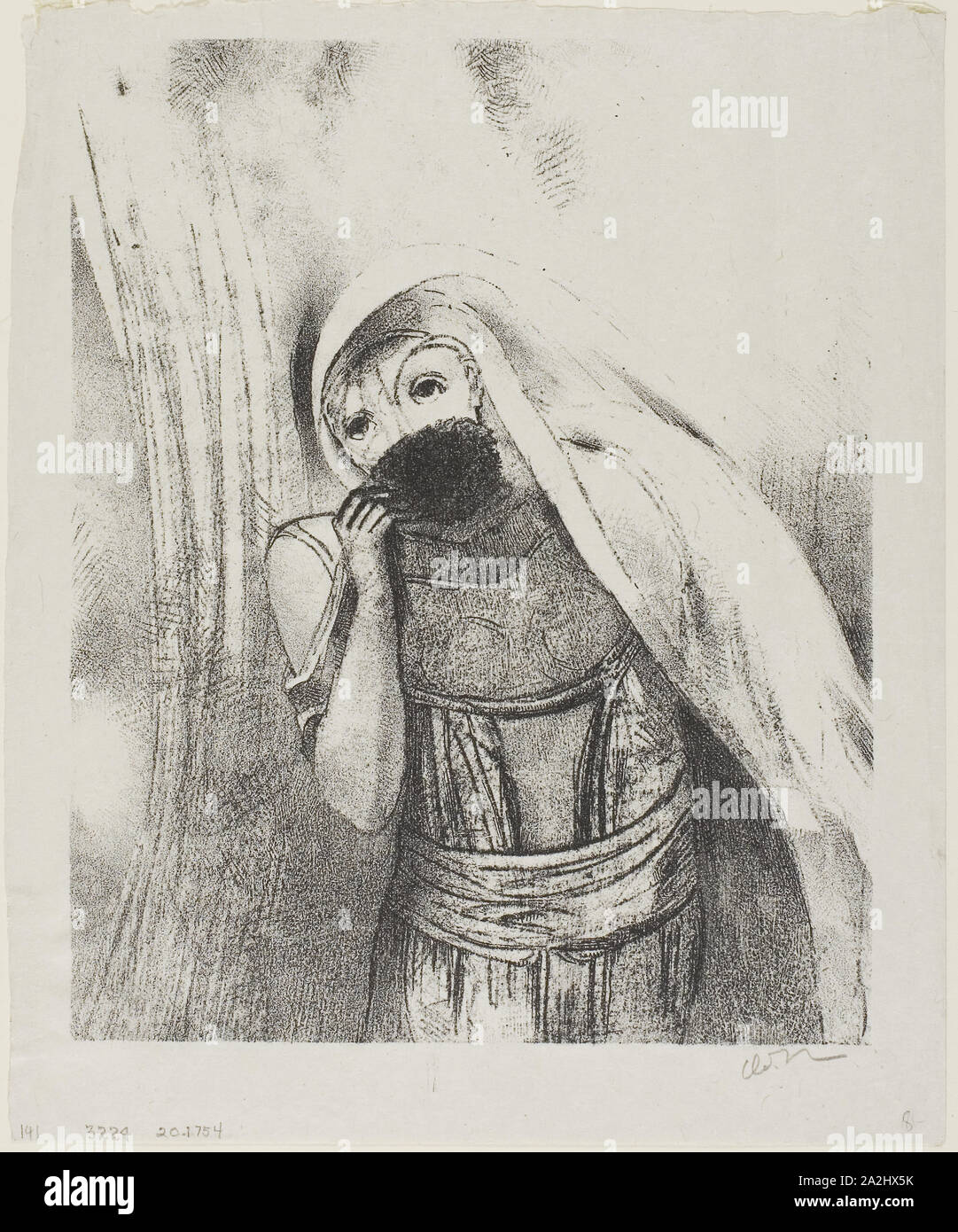 Sie zieht aus ihrem Schoß einen Schwamm, perfekt Schwarz, und deckt es mit Küssen, Platte 8 der 24, 1896 Odilon Redon, Französisch, 1840-1916, Frankreich, Lithographie in Schwarz auf Hellgrau lose Chine, 194 × 155 mm (Bild), 220 × 182 mm (Blatt Stockfoto