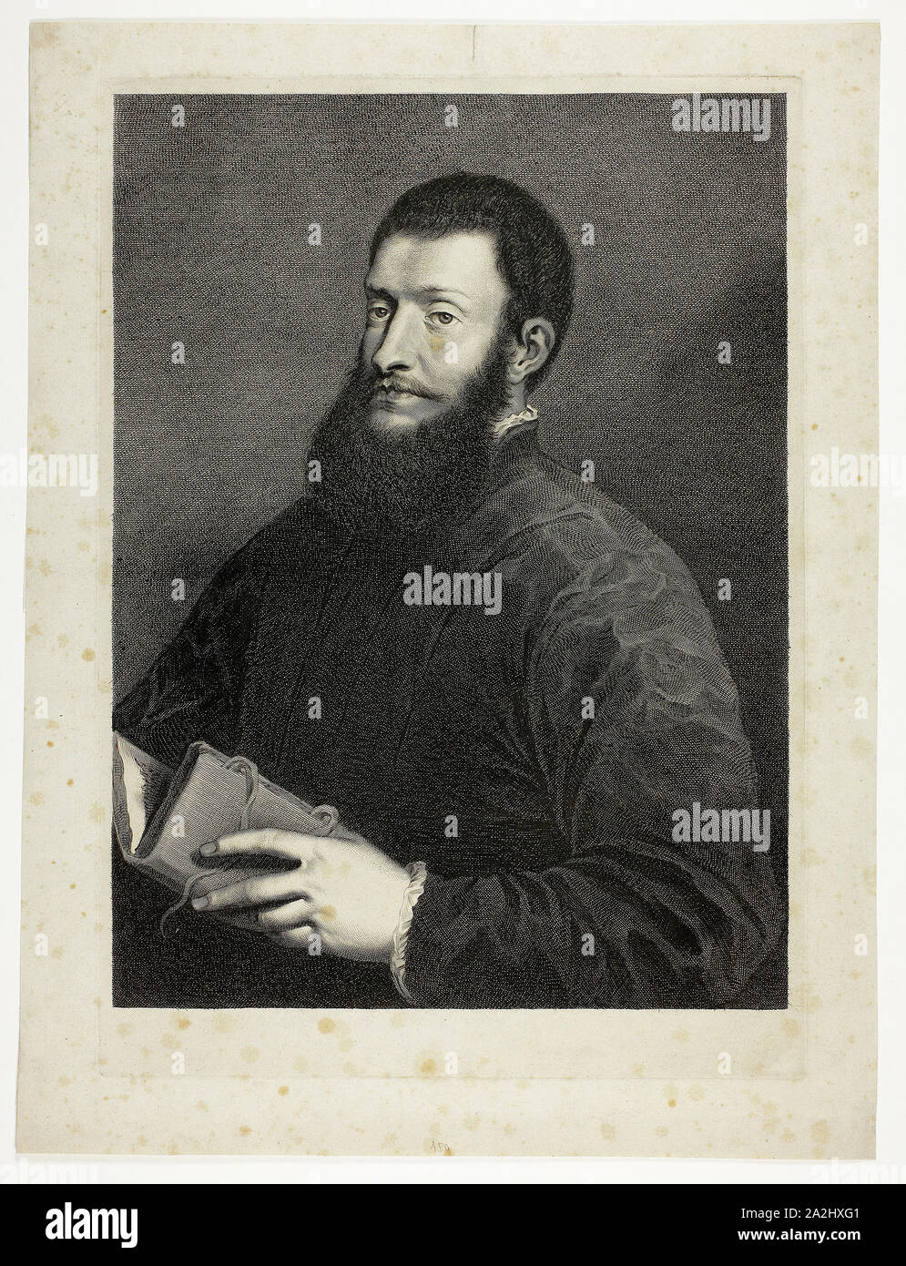 Porträt des Dichters Pietro Aretino, n.d., Cornelis Van Dalen, II (Niederländisch, 17. Jahrhundert), nach Tizian (Italienisch, C. 1488-1576), Niederlande, Gravur auf Papier, 375 x 278 mm (Bild), 410 x 293 mm (Platte), 466 x 354 mm (Blatt Stockfoto