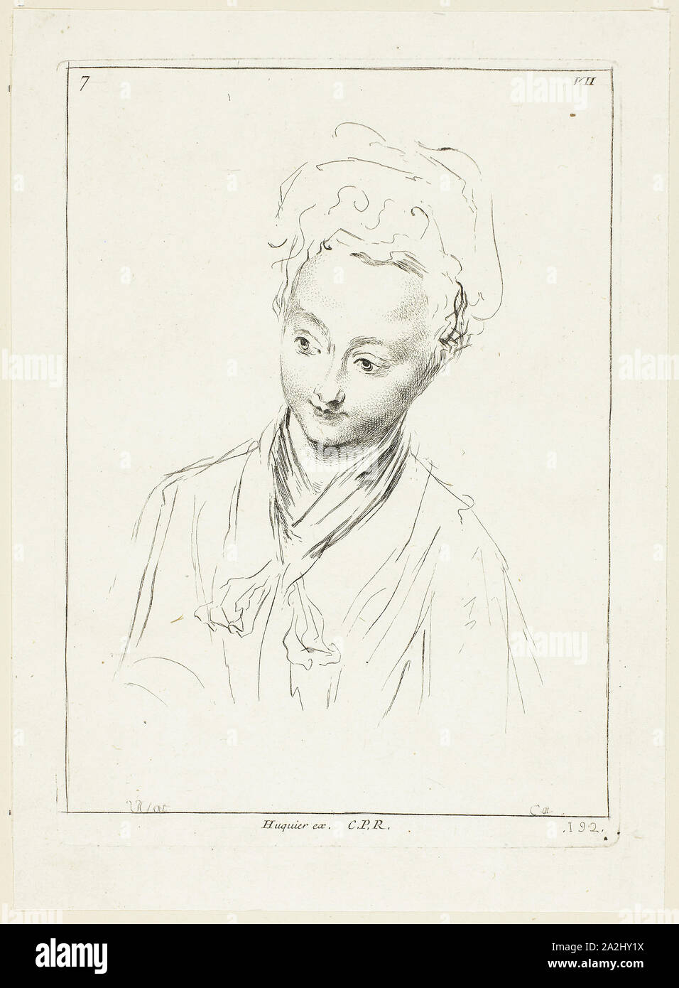 Woman's Kopf (zu Recht), n.d., Anne Claude Philippe Caylus, Französisch, 1692-1765, Frankreich, Ätzen und Gravur auf Papier, 180 × 130 mm (Bild), 190 x 135 mm (Platte), 217 × 157 mm (Blatt Stockfoto