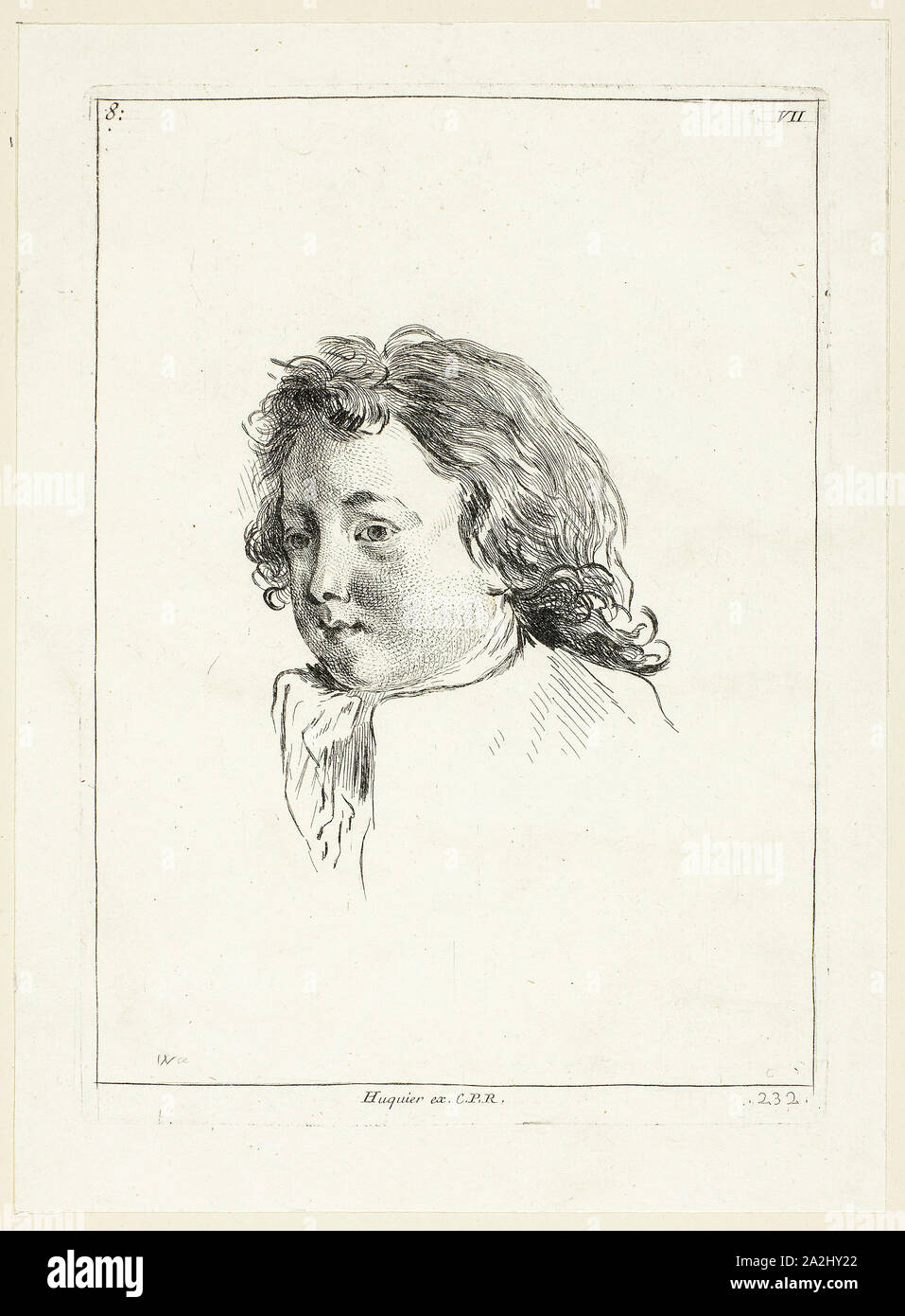 Boy's Kopf (zu Recht), n.d., Anne Claude Philippe Caylus, Französisch, 1692-1765, Frankreich, Ätzen und Gravur auf Papier, 179 x 130 mm (Bild), 188 x 136 mm (Platte), 217 × 158 mm (Blatt Stockfoto